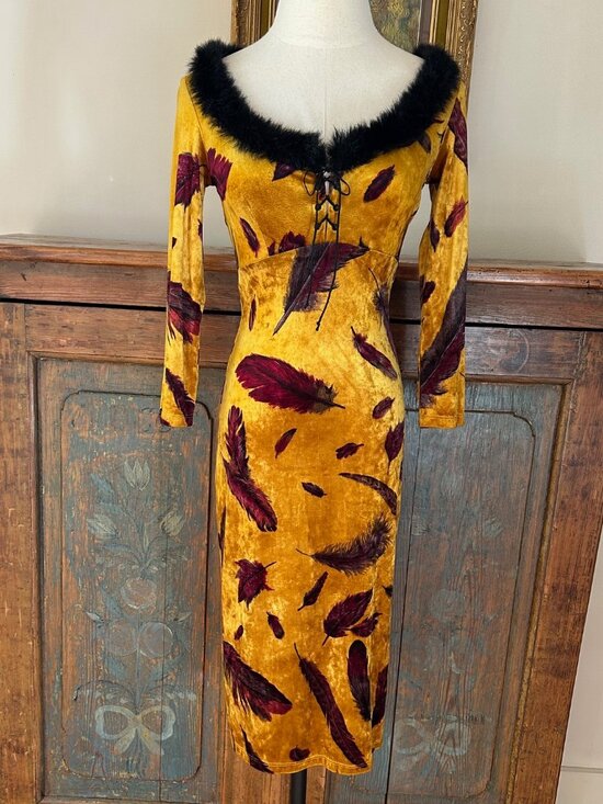 Betsey Johnson Dresses & Skirts - ***SOLD***Vintage Betsey Johnson New York Feather Velvet Dress